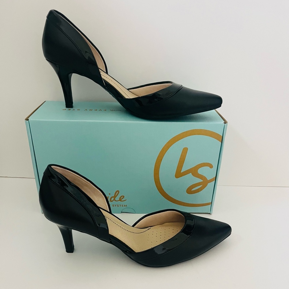 Life Stride Saldana Black Vin/Pat Heels Size 8 EUC